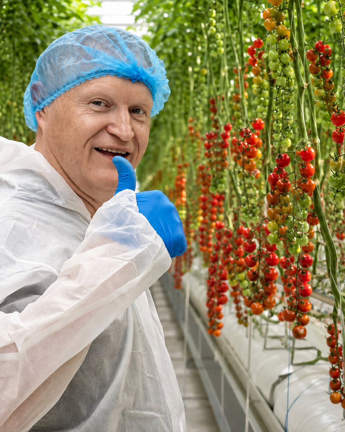 Wim van der Ende in a tomato greenhouse